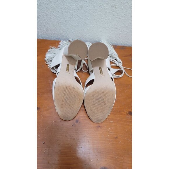 Louise et cie Open-Toe Block Pump Heel Sandals With Tassel Ankle Ties In Ivory - Picture 7 of 12